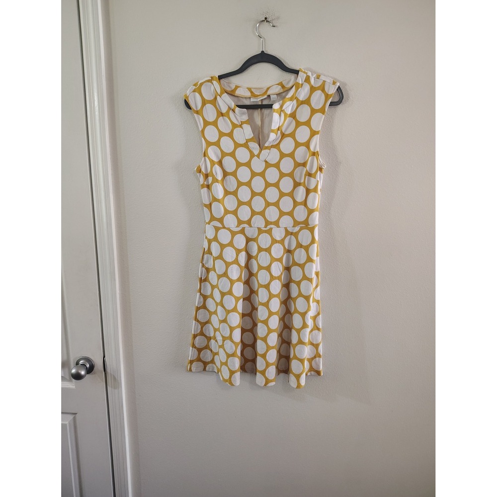 New York & Company Mustard Yellow White Polka Dot Fit Flare Skater Dress Medium
